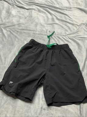 Fabletics Black Athletic Shorts with Green Trim